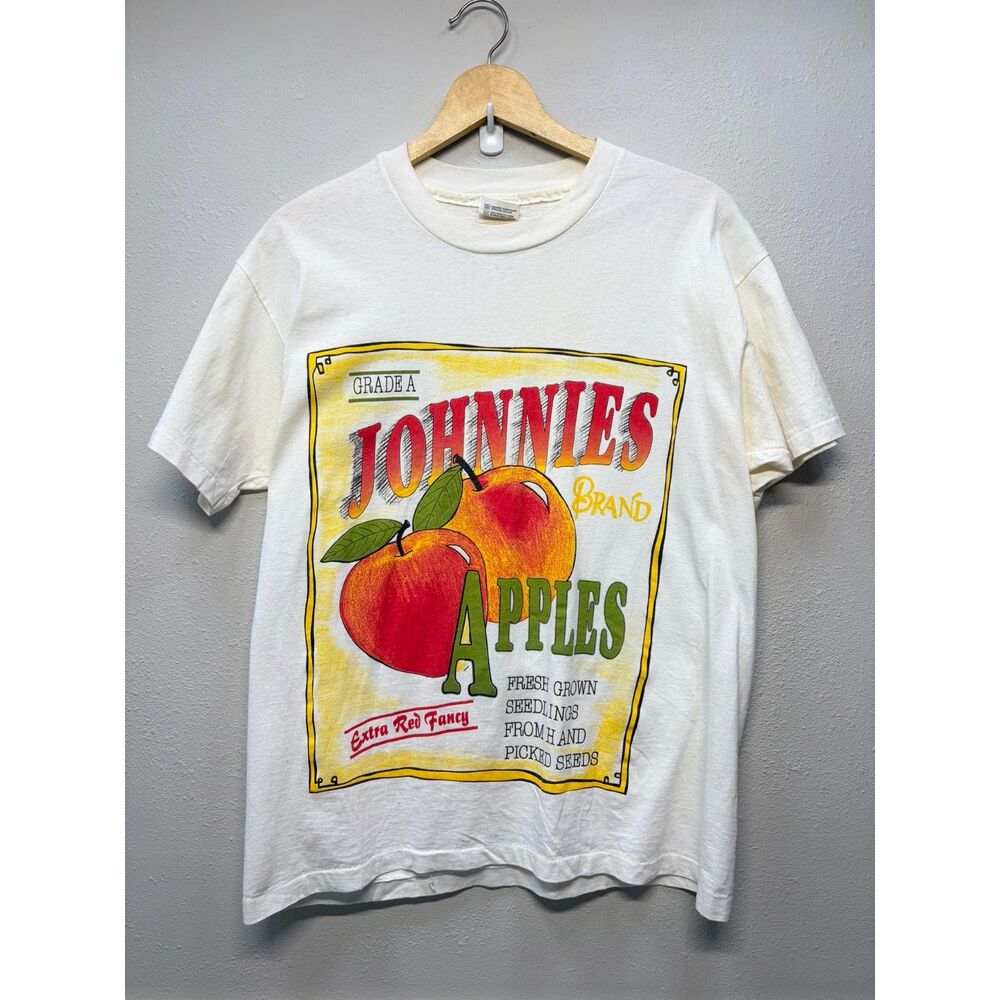Vintage College Ware Johnnie's Brand Apples Large White Tshirt Single Stitch